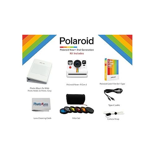 폴라로이드 Polaroid Now+ 2nd Generation I-Type Instant Film Bluetooth Connected App Controlled Camera + Polaroid Color Film for I-Type + Photo Album (White)