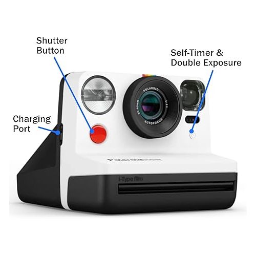 폴라로이드 Polaroid Cameras Gen 2 Now I-Type Instant Film Camera, Film Photography, Print Instant Photo, Great As A Gift, Bundle with a Lumintrail Lens Cleaning Cloth