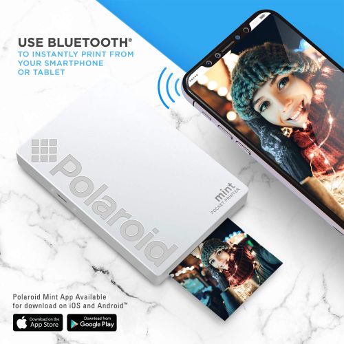폴라로이드 Polaroid Mint Pocket Printer W/ Zink Zero Ink Technology & Built-In Bluetooth for Android & iOS Devices - White