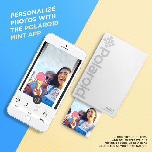 폴라로이드 Polaroid Mint Pocket Printer W/ Zink Zero Ink Technology & Built-In Bluetooth for Android & iOS Devices - White