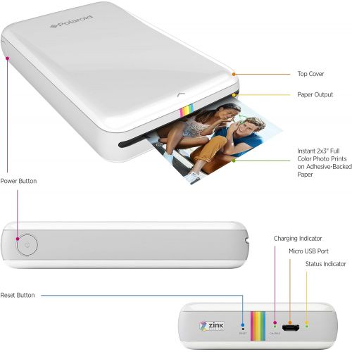 폴라로이드 Polaroid ZIP Wireless Mobile Photo Mini Printer (White) Compatible w/ iOS & Android, NFC & Bluetooth Devices