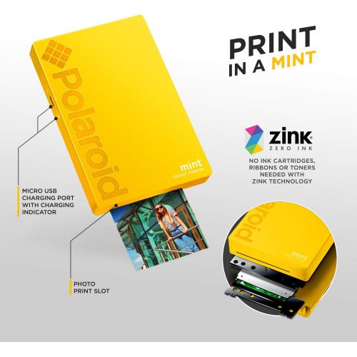 폴라로이드 Polaroid Mint Pocket Printer W/ Zink Zero Ink Technology & Built-In Bluetooth for Android & iOS Devices - Yellow