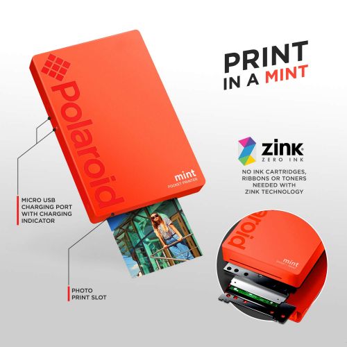 폴라로이드 Polaroid Mint Pocket Printer W/ Zink Zero Ink Technology & Built-In Bluetooth for Android & iOS Devices - Red