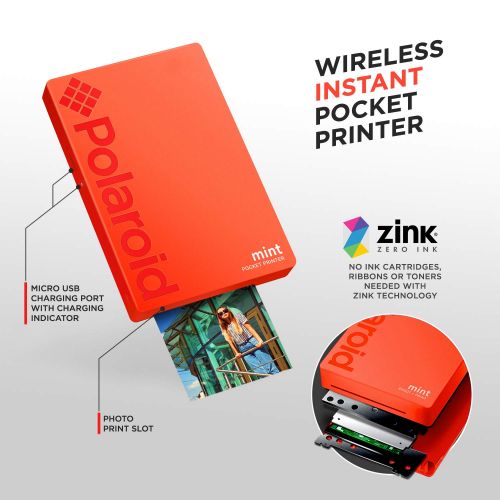 폴라로이드 Polaroid Mint Wireless Mobile Photo Mini Printer (Red) Compatible w/iOS & Android, Bluetooth Devices