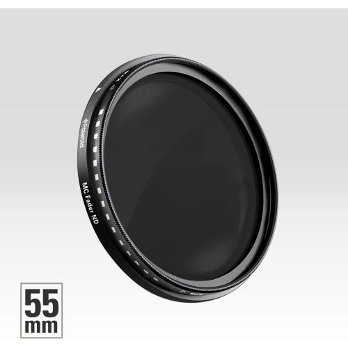 폴라로이드 Polaroid Optics 55mm Multi-Coated Variable Range [ND3, ND6, ND9, ND16, ND32, ND400] Neutral Density Fader Filter ND2-ND2000 - Compatible w/ All Popular Camera Lens Models