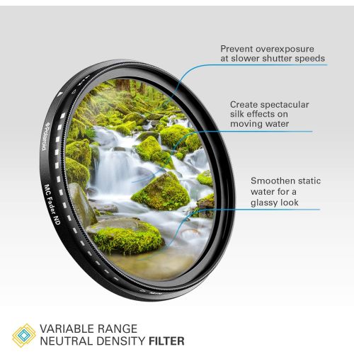 폴라로이드 Polaroid Optics 55mm Multi-Coated Variable Range [ND3, ND6, ND9, ND16, ND32, ND400] Neutral Density Fader Filter ND2-ND2000 - Compatible w/ All Popular Camera Lens Models