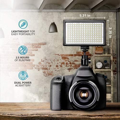 폴라로이드 Polaroid Dimmable LED Camera/Video Light 144 w/ Variable Color Temperature, Li-Ion Battery & Charger, Swivel Head, EU/UK Adapters, Diffuser Filter & Carry Bag, 2+ Hour Run Time