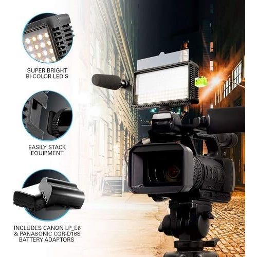 폴라로이드 Polaroid Dimmable LED Camera/Video Light 144 w/ Variable Color Temperature, Li-Ion Battery & Charger, Swivel Head, EU/UK Adapters, Diffuser Filter & Carry Bag, 2+ Hour Run Time