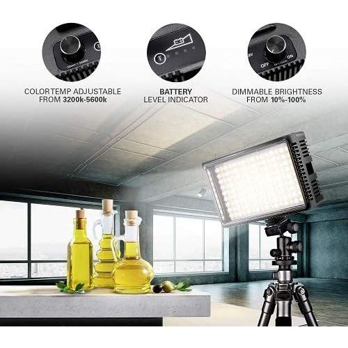 폴라로이드 Polaroid Dimmable LED Camera/Video Light 144 w/ Variable Color Temperature, Li-Ion Battery & Charger, Swivel Head, EU/UK Adapters, Diffuser Filter & Carry Bag, 2+ Hour Run Time