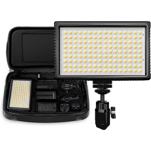 폴라로이드 Polaroid Dimmable LED Camera/Video Light 144 w/ Variable Color Temperature, Li-Ion Battery & Charger, Swivel Head, EU/UK Adapters, Diffuser Filter & Carry Bag, 2+ Hour Run Time