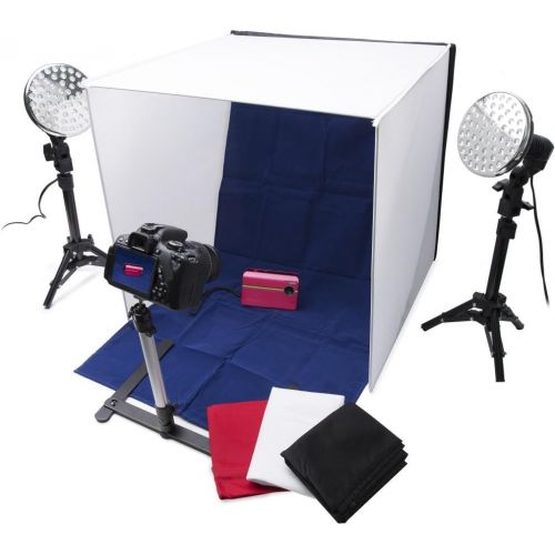 폴라로이드 Polaroid Pro Table Top Photo Studio Kit with 2 LED Lights, 2 Light Stands, 1 Tripod, 4 Color Backdrops, 3 Diffuser Screens, 1 Carry Bag