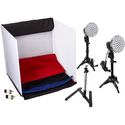 폴라로이드 Polaroid Pro Table Top Photo Studio Kit with 2 LED Lights, 2 Light Stands, 1 Tripod, 4 Color Backdrops, 3 Diffuser Screens, 1 Carry Bag
