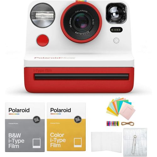 폴라로이드 Polaroid Originals Now Viewfinder i-Type Instant Camera (Red) Bundle w/Color & B&W Instant Film & Polaroid Accessory Kit (4 Items)