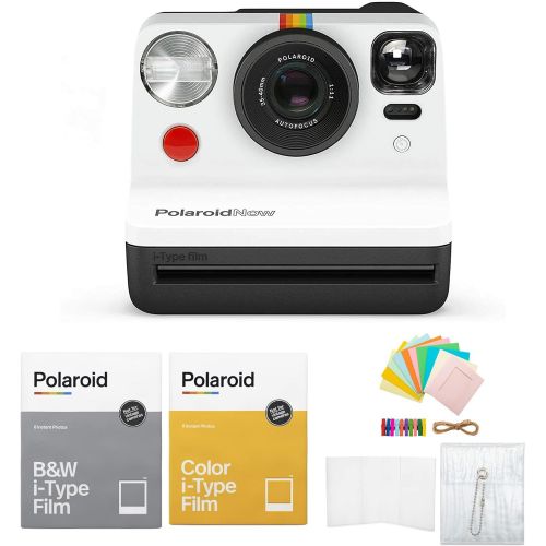 폴라로이드 Polaroid Originals Now Viewfinder i-Type Instant Camera (Black & White) Bundle w/Color & B&W Instant Film & Polaroid Accessory Kit (4 Items)