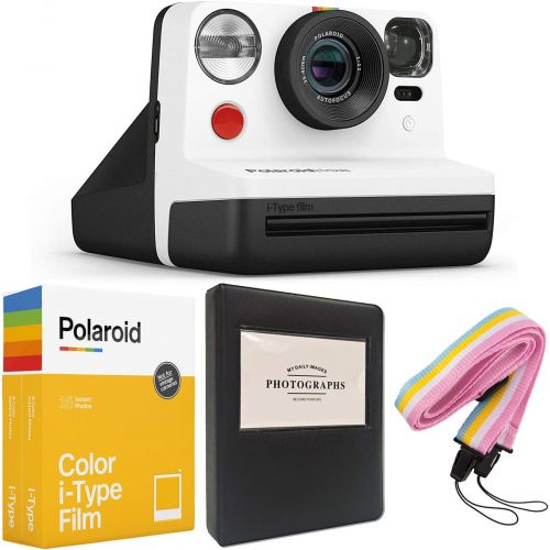 폴라로이드 Polaroid Now i-Type Instant Camera - Black & White + Polaroid Color i-Type Film (16 Sheets) + Black Album + Neck Strap - Gift Bundle