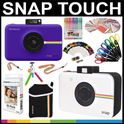 폴라로이드 Polaroid Snap Touch Instant Camera Gift Bundle+ ZINK Paper (30 Sheets) + Snap Themed Scrapbook + Pouch + 6 Edged Scissors + 100 Sticker Border Frames + Gel Pens + Hanging Frames +