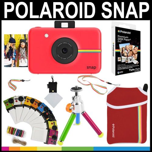 폴라로이드 Polaroid Snap Instant Camera (Black) + 2x3 Zink Paper (20 Pack) + Neoprene Pouch + Photo Frames + Accessory Bundle