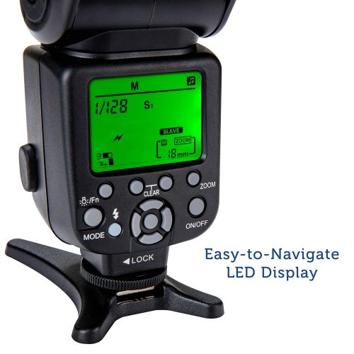 폴라로이드 Polaroid Professional Hot Shoe Flash For All Nikon DSLR Cameras, Wireless & TTL With LCD Display