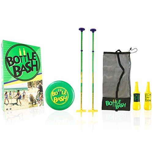  Poleish Sports Bottle Bash Outdoor Flying Disc Game Set ? Disc Toss Game for Family, Adult & Kids, Backyard and Beach Game - Frisbee Target Lawn Game with Poles & Bottles (Beersbee & Polish Horse