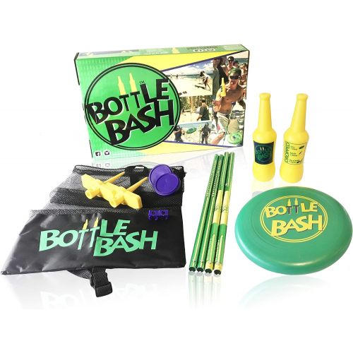  Poleish Sports Bottle Bash Outdoor Flying Disc Game Set ? Disc Toss Game for Family, Adult & Kids, Backyard and Beach Game - Frisbee Target Lawn Game with Poles & Bottles (Beersbee & Polish Horse