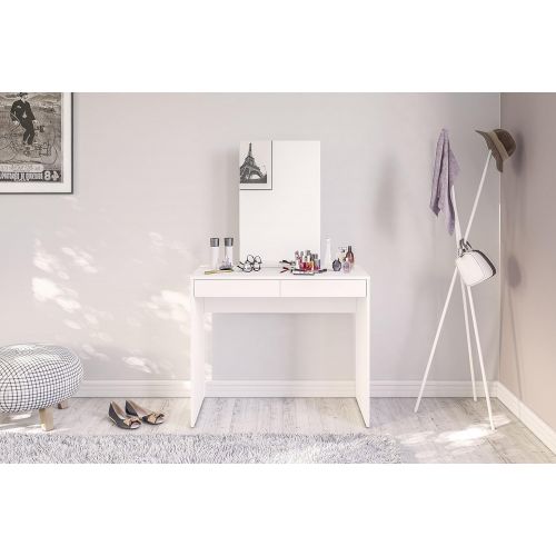  Polifurniture 401601980009 Conquista Vanity/Makeup Table with 2 Drawer & Mirror White