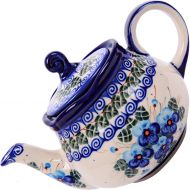 Polish Pottery Ceramika Boleslawiec, 0105/162, Teapot Fruti, 3 1/4 Cups, Royal Blue Patterns with Blue Pansy Flower Motif