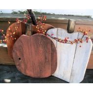 PolishedExpression Wood rustic pumpkins set fall farmhouse porch fall entryway fall home decor in orange and white Autumn decorations primitive pumpkins,