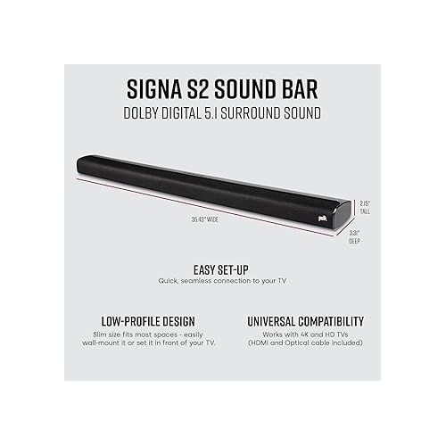  Polk Audio Signa S2 Sound Bar & Wireless Subwoofer - Exclusive VoiceAdjust Technology, Ultra-Slim Design, Works with 4K & HD TVs, HDMI & Optical, Bluetooth, Wireless Streaming