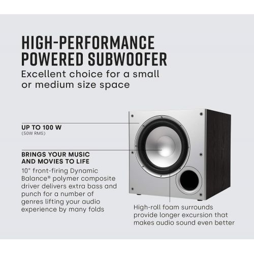  [아마존베스트]Polk Audio PSW10 10 Powered Subwoofer - Featuring High Current Amp and Low-Pass Filter | Up to 100 Watts | Big Bass at A Great Value | Easy Integration Home Theater Systems