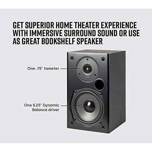  [아마존베스트]Polk Audio T15 100 Watt Home Theater Bookshelf Speakers (Pair) - Premium Sound at a Great Value | Dolby and DTS Surround | Wall-Mountable