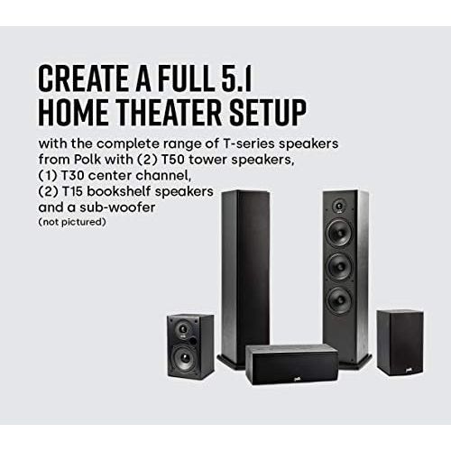  [아마존베스트]Polk Audio T15 100 Watt Home Theater Bookshelf Speakers (Pair) - Premium Sound at a Great Value | Dolby and DTS Surround | Wall-Mountable