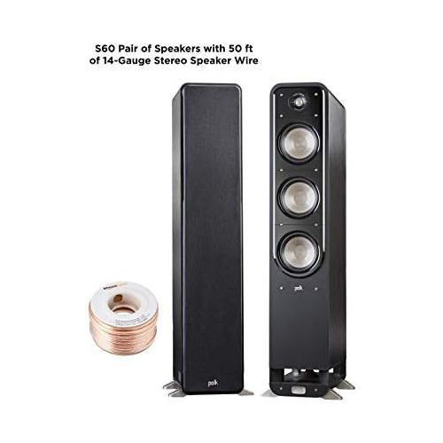  [아마존베스트]Polk Audio Signature Series S60 Floor Standing Speaker (Pair) with Amazon Basics 14 Gauge 50 Wire Cable | American HiFi Surround Sound | Stylish Looks, Big Sound | Detachable Magne