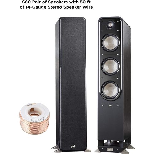  [아마존베스트]Polk Audio Signature Series S60 Floor Standing Speaker (Pair) with Amazon Basics 14 Gauge 50 Wire Cable | American HiFi Surround Sound | Stylish Looks, Big Sound | Detachable Magne