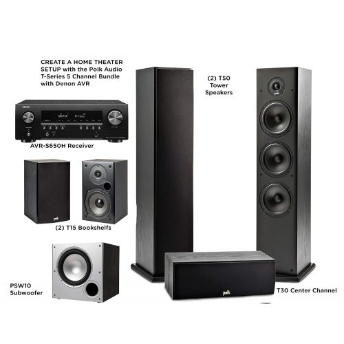  Polk Audio 5.1 Channel Home Theater System with Powered Subwoofer |Two (2) T15 Bookshelf, One (1) T30 Center Channel, Two (2) T50 Tower Speakers, PSW10 Sub | Alexa + HEOS