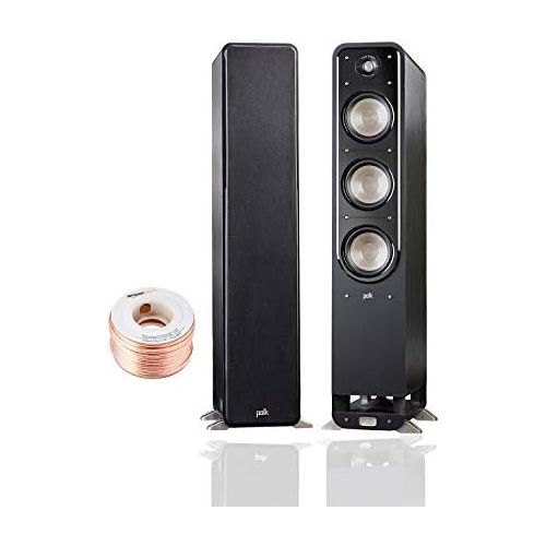  Polk Audio Signature Series S60 Floor Standing Speaker (Pair) with Amazon Basics 14 Gauge 50 Wire Cable | American HiFi Surround Sound | Stylish Looks, Big Sound | Detachable Magne