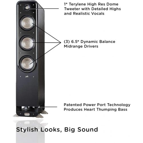  Polk Audio Signature Series S60 Floor Standing Speaker (Pair) with Amazon Basics 14 Gauge 50 Wire Cable | American HiFi Surround Sound | Stylish Looks, Big Sound | Detachable Magne