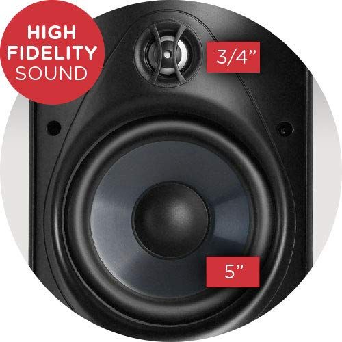  Polk Audio Atrium 5 Outdoor Speakers with Powerful Bass (Pair, Black) - All-Weather Durability | Broad Sound Coverage | Speed-Lock Mounting System