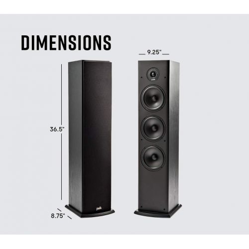  Polk Audio T50 150 Watt Home Theater Floor Standing Tower Speaker (Single, Black) - Hi-Res Audio with Deep Bass Response Dolby and DTS Surround