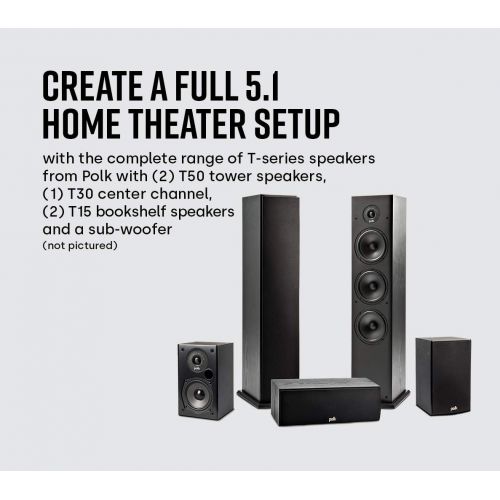  Polk Audio T50 150 Watt Home Theater Floor Standing Tower Speaker (Single, Black) - Hi-Res Audio with Deep Bass Response Dolby and DTS Surround