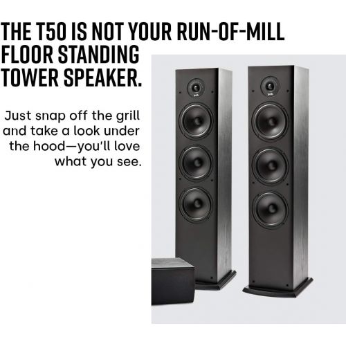  Polk Audio T50 150 Watt Home Theater Floor Standing Tower Speaker (Single, Black) - Hi-Res Audio with Deep Bass Response Dolby and DTS Surround