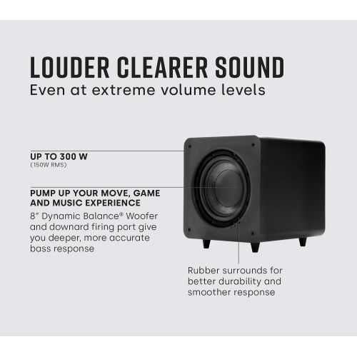  Polk Audio PSW111 8 Powered Subwoofer - Power Port Technology Up to 300 Watt Amp Big Bass in Compact Size Easy Setup with Home Theater Systems Black