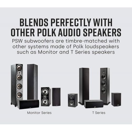  Polk Audio PSW505 12 Powered Subwoofer - Deep Bass Impact & Distortion-Free Sound, Up to 460 Watts, Easy Integration with Home Theater Systems, BLACK