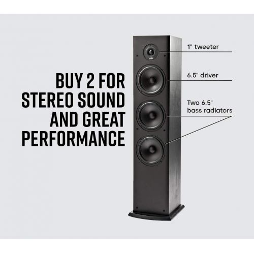  Polk Audio T50 150 Watt Home Theater Floor Standing Tower Speaker (Single, Black) - Hi-Res Audio with Deep Bass Response Dolby and DTS Surround