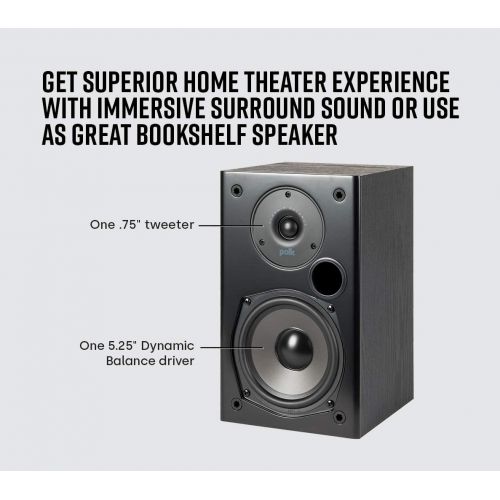  Polk Audio T15 100 Watt Home Theater Bookshelf Speakers ? Hi-Res Audio with Deep Bass Response Dolby and DTS Surround Wall-Mountable Pair, Black