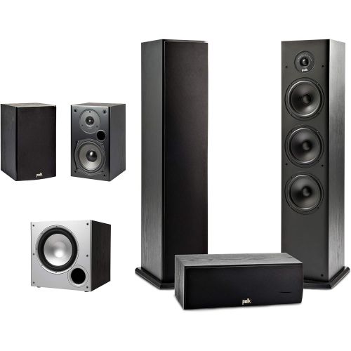  Polk Audio 5.1 Channel Home Theater System with Powered Subwoofer Two (2) T15 Bookshelf, One (1) T30 Center Channel, Two (2) T50 Tower Speakers, PSW10 Sub Alexa + HEOS