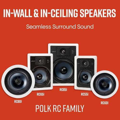  Polk Audio RC60i 2-way Premium In-Ceiling 6.5 Round Speakers (Pair), Perfect for Damp and Humid Indoor/Outdoor Placement, (White, Paintable Grille)