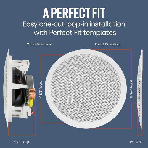  Polk Audio RC80i 2-way Premium In-Ceiling 8 Round Speakers, Set of 2 Perfect for Damp and Humid Indoor/Outdoor Placement - Bath, Kitchen, Covered Porches (White, Paintable-Grille)