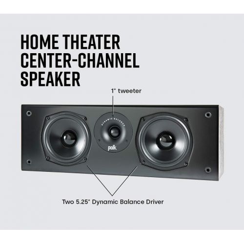  Polk Audio T30 100 Watt Home Theater Center Channel Speaker - Hi-Res Audio with Deep Bass Response Dolby and DTS Surround Single, Black
