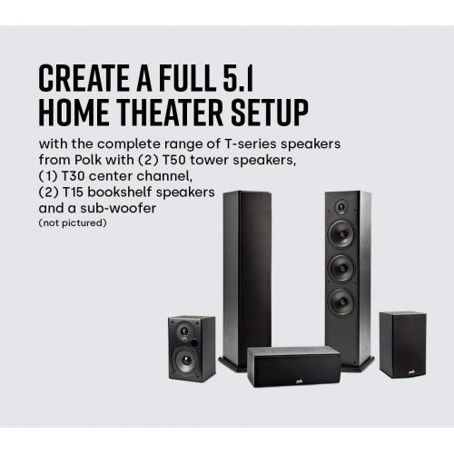  Polk Audio T30 100 Watt Home Theater Center Channel Speaker - Hi-Res Audio with Deep Bass Response Dolby and DTS Surround Single, Black