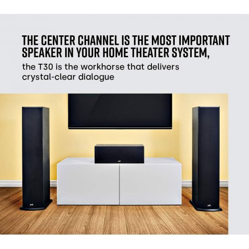  Polk Audio T30 100 Watt Home Theater Center Channel Speaker - Hi-Res Audio with Deep Bass Response Dolby and DTS Surround Single, Black